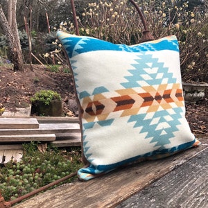 Blue Aztec Design Wool Pillow case