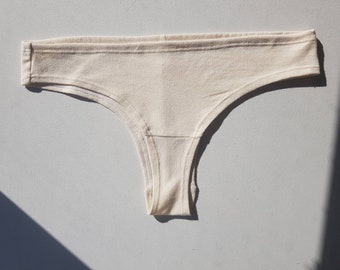 HEMP organic cotton thong, low rise bottom, underwear, in cream.