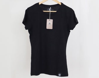 HEMP, organic cotton t shirt, women's tees, in black.