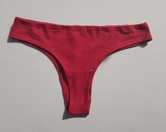 HEMP organic cotton, underwear, thong, intimate apparel, undies, lingerie in red.