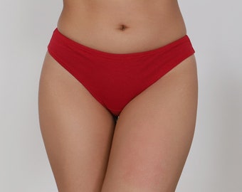 HEMP organic cotton, underwear low rise, intimate apparel, undies, lingerie in red.