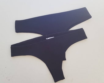 HEMP organic cotton, underwear, thong, intimate apparel, undies, lingerie in black