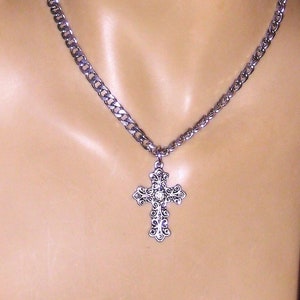 Gothic Cross Necklace / Chunky Stainless Steel Necklace / Unisex Cross Necklace