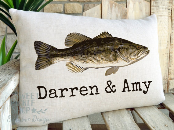 Bass Fish Pillow, Personalized Just for You, Cabin Decor, Man Cave Decor,  Fisherman Gift, Bass Fishing, Custom Fish Pillow, 
