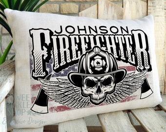 Personalized Firefighter Pillow Cover - Firefighter Wife - Firefighter Skull - Fireman Décor - Custom Firefighter Gift - Fireman Gift