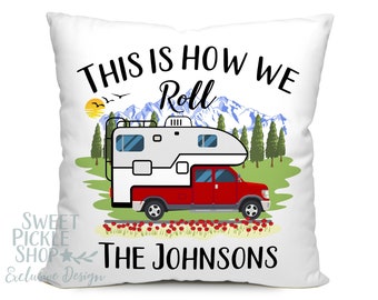 Personalized Truck Camper Pillow Cover: Custom Family Name, 18" Square