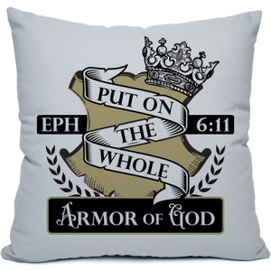 Put On the Whole Armor of God Ephesians 6:11 Christian Pillow Religious Bible Verse Décor image 3