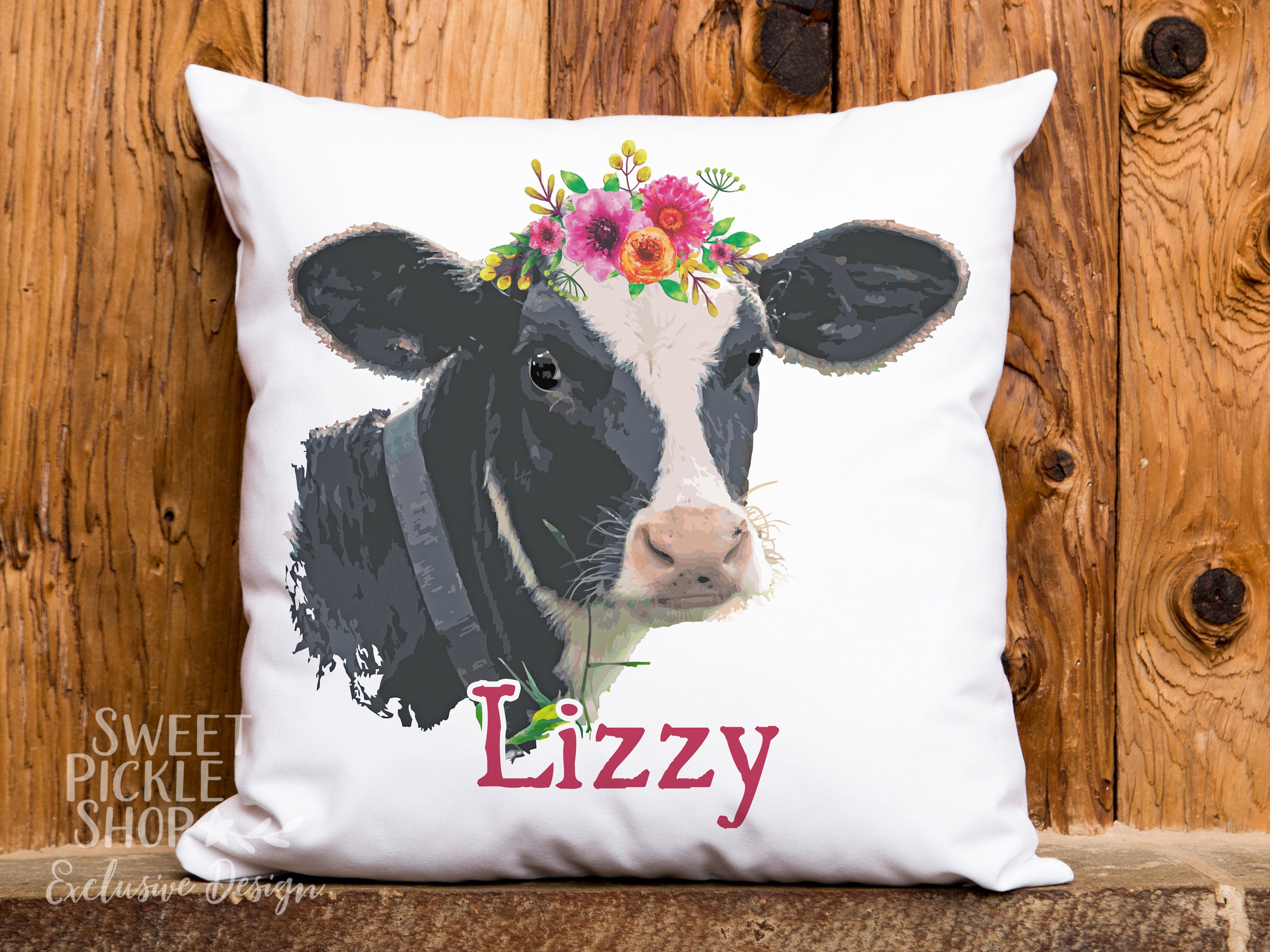 Personalized Cow Pillow Black and White Holstein Cow Pillow Etsy