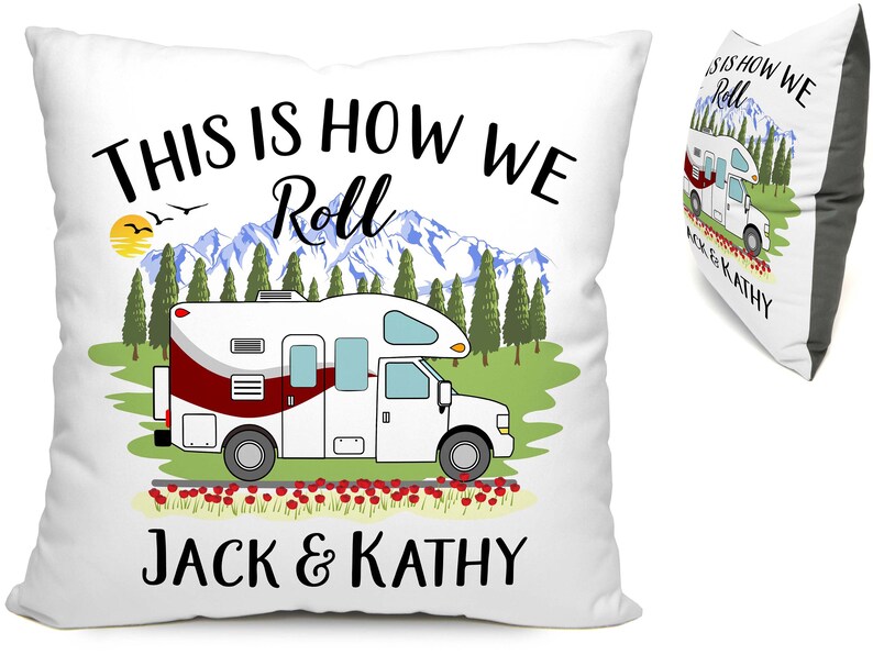 This is How We Roll with Class C Motorhome, Personalized Pillow, Camper Gift, Motorhome Decor, Personalized Camping Themed Pillow 18 Square image 2