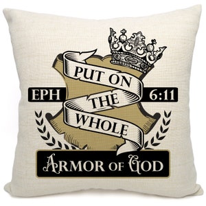 Put On the Whole Armor of God Ephesians 6:11 Christian Pillow Religious Bible Verse Décor image 2