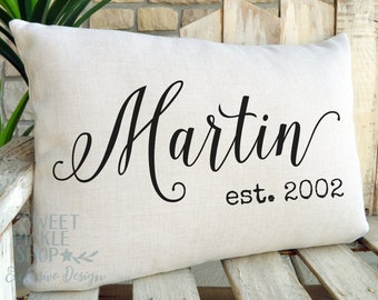 Personalized Last Name & Established Canvas Pillow, Anniversary-Wedding and Engagement Gift - Family Name - Personalized Decor