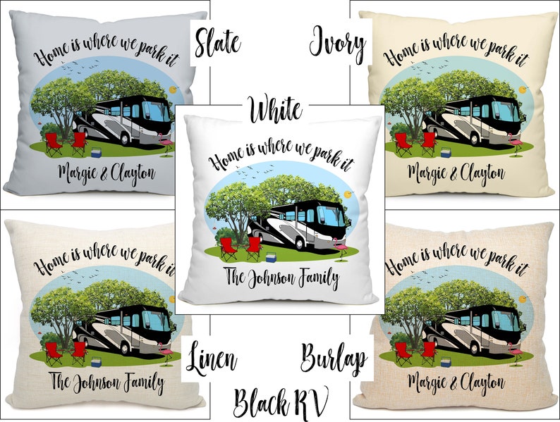 Home is Where We Park It, Class A Motorhome Camping Pillow, 18 Square with Insert, Personalized Just for You image 2