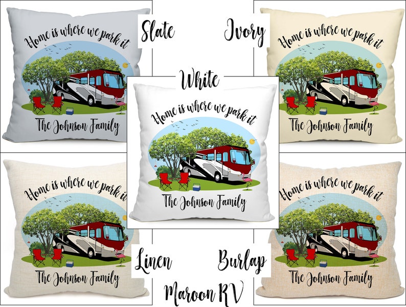 Home is Where We Park It, Class A Motorhome Camping Pillow, 18 Square with Insert, Personalized Just for You image 6