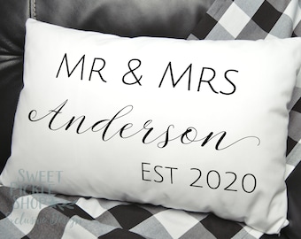 Mr and Mrs Personalized Pillow for Wedding, Anniversary, Engagement, or Valentines Day Gift, 15" x 22"