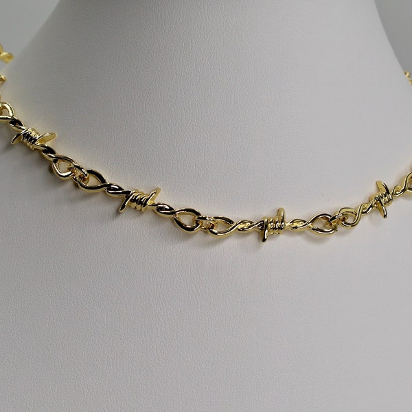Barbed Wire Choker in 14k yellow gold fill, rhodium silver fill or black over silver fill nickel free