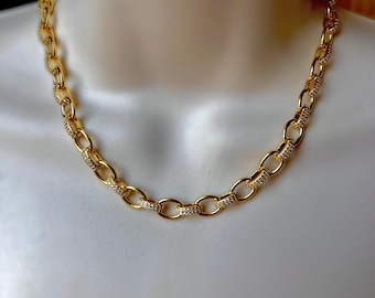 Stassi's Smooth Oval Chain with Rotating CZ Micro Pavè Connectors and Clasp 18k Gold Fill