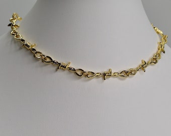 Barbed Wire Choker in 14k yellow gold fill, rhodium silver fill or black over silver fill nickel free