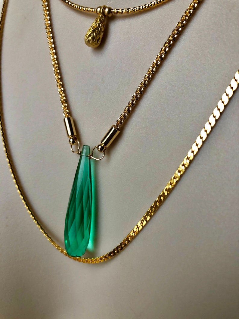 Dayna's Reunion 8 Green Quartz Briolette Stone 18k gold plate or rhodium silver necklace nickel and lead free image 8