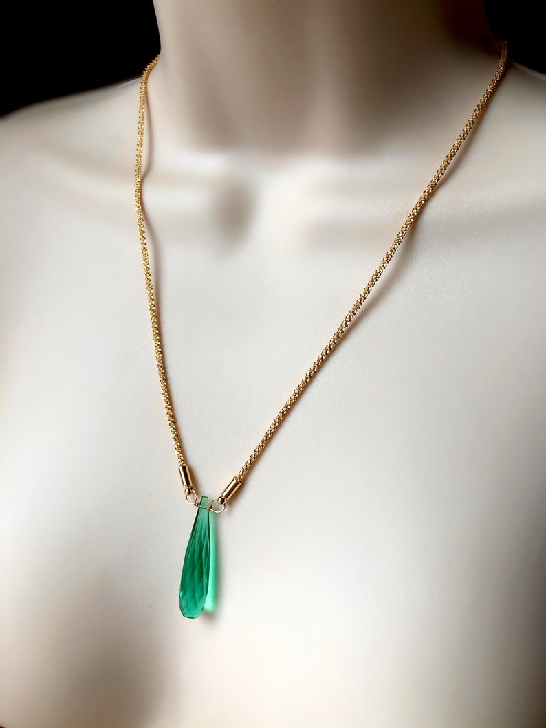 Dayna's Reunion 8 Green Quartz Briolette Stone 18k gold plate or rhodium silver necklace nickel and lead free image 6