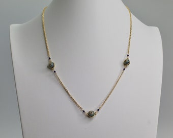Three Greek Nazar amulets with  Sapphire &  opaque light Turquoise cz's on 18k gold filled Sunburst Chain