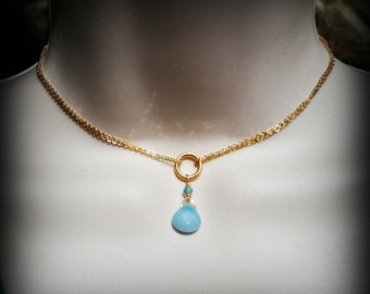 Rachael's Blue Chalcedony Stone Necklace 24k gold fill or sterling silver flat cable chain