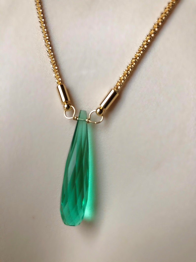 Dayna's Reunion 8 Green Quartz Briolette Stone 18k gold plate or rhodium silver necklace nickel and lead free image 2