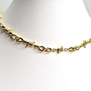 Collier ras de cou en fil de fer barbelé en or massif 18 carats ou plaqué rhodium sans nickel et sans plomb