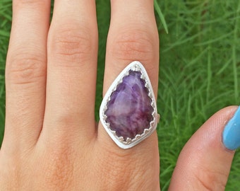 Purple Charoite Sterling Silver Ring - Size 7 1/2
