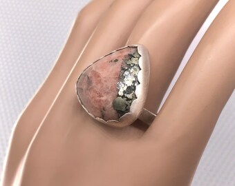 Sunstone Teardrop Shaped Sterling Silver Ring - Size 7 1/2