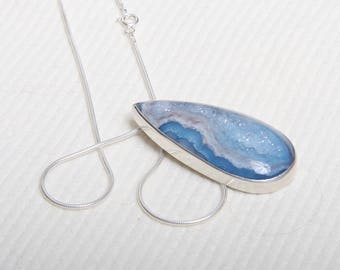 Blue Druzy Sterling Silver Pendant Necklace