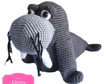 Walrus crochet pattern tutorail amigurumi crocheted pattern pdf bestand in Dutch, Deutsch and Englisch US terms