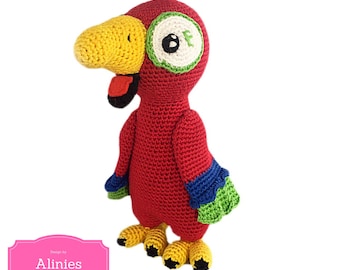 papegaai amigurumi haakpatroon pdf tutorial met foto's beschreven in Nederland, Engels en Duits