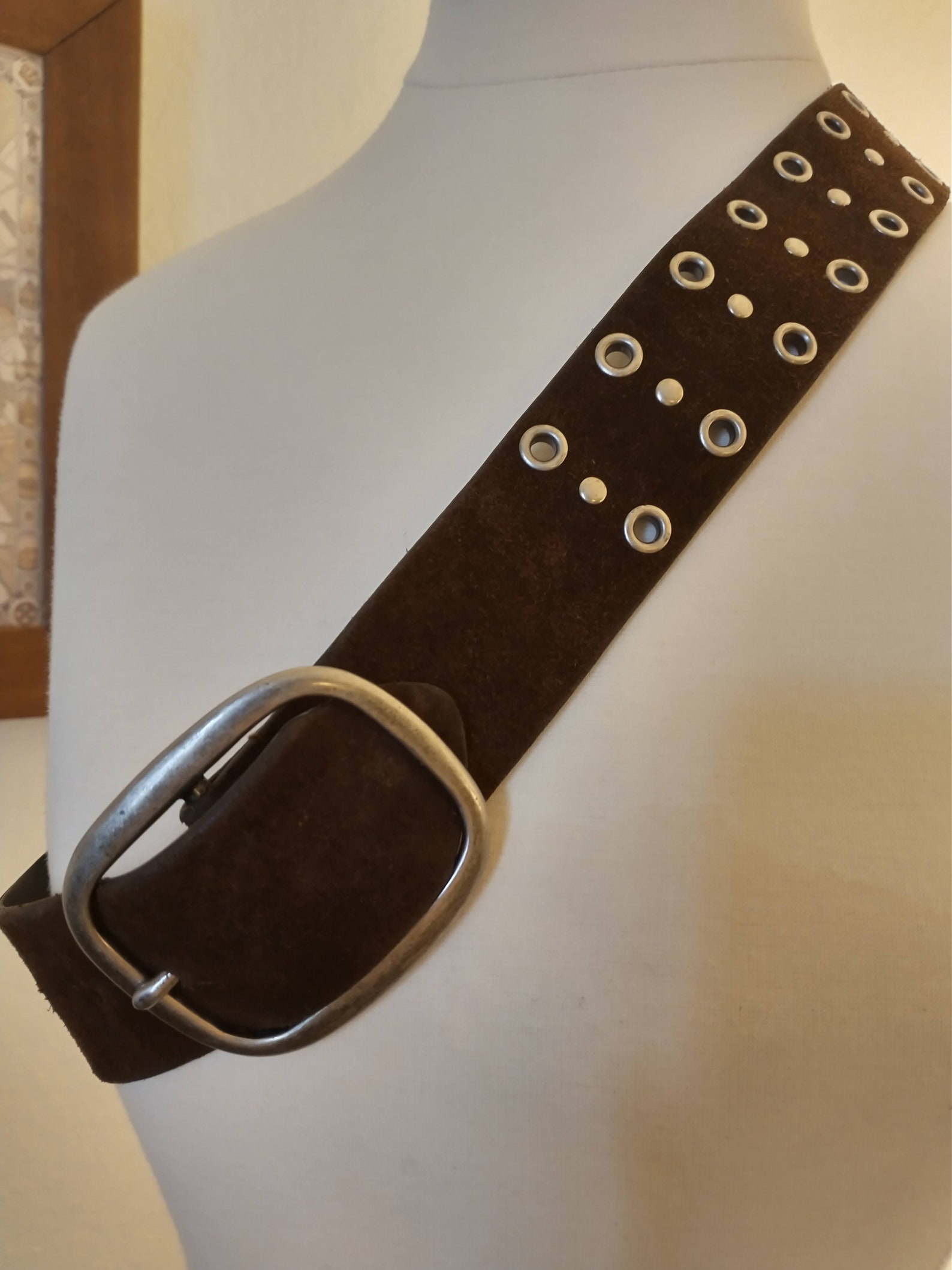 Leather Belt Brown With Grommets Etsy