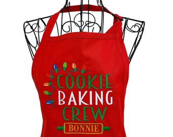 Personalized Cookie Baking Crew With Lights  Embroidered Apron, Christmas Apron