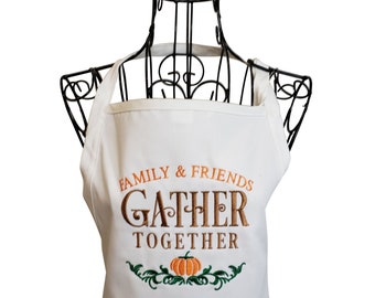 Gather Together Embroidered Apron, Thanksgiving Apron, Holiday Apron, Fall Apron