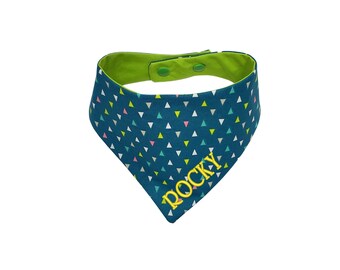 Custom Embroidered Summer Dog Bandana, Geometric Shapes Reversible Bandana with Snaps