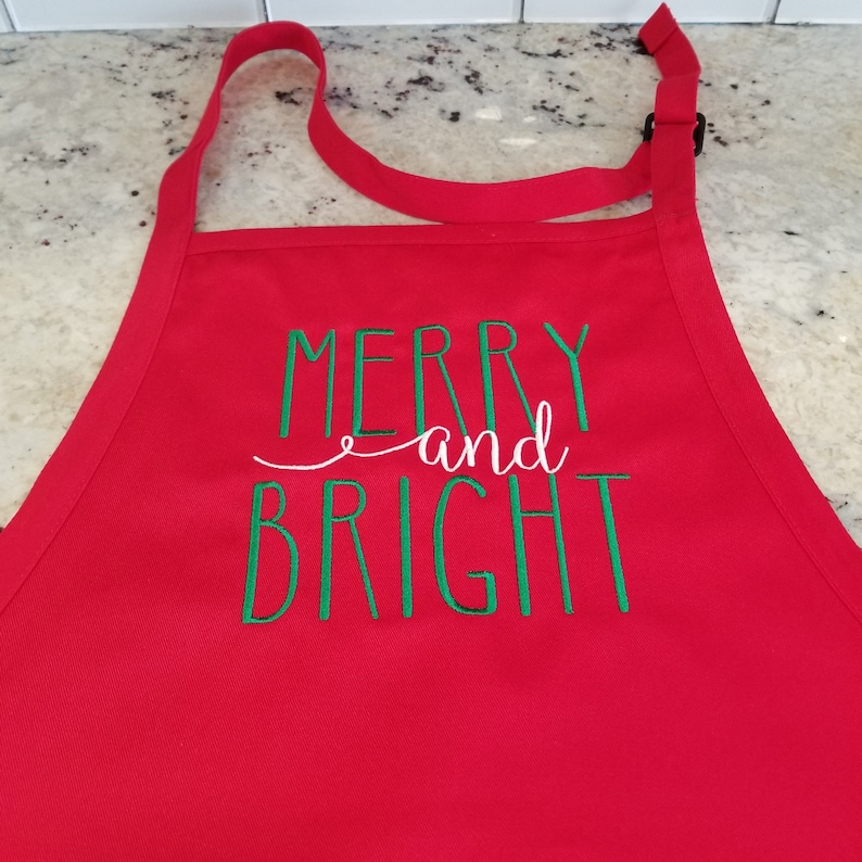 Merry and Bright Embroidered Christmas Apron Christmas Apron Etsy