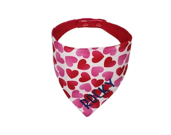 Custom Dog Bandana, Valentine Hearts Snap On Bandana