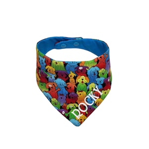 Personalized Rainbow Puppies Embroidered Snap On Dog Bandana.