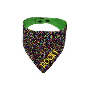 Personalized Multi Color Birthday Dog Bandana, Embroidered reversible dog scarf with snaps