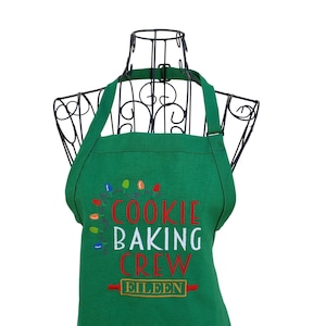 Personalized Green Cookie Baking Crew With Lights  Embroidered Apron, Christmas Apron