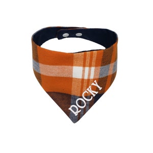 Personalized Flannel Orange and Blue Embroidered Fall Dog Bandana,