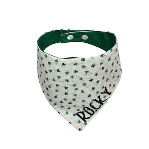 Personalized Shamrock Dog Bandana, Embroidered Irish Bandana, Reversible Pet Bandana with Snaps