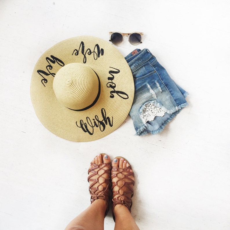 Bachelorette Hats Wide Brim Hat Floppy Sun Hat Embroidered Wish You Were Here Floppy Beach Hat Personalized Sun Hat