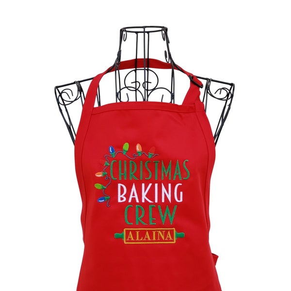 Personalized Christmas Baking Crew With Lights  Embroidered Apron, Christmas Apron for women