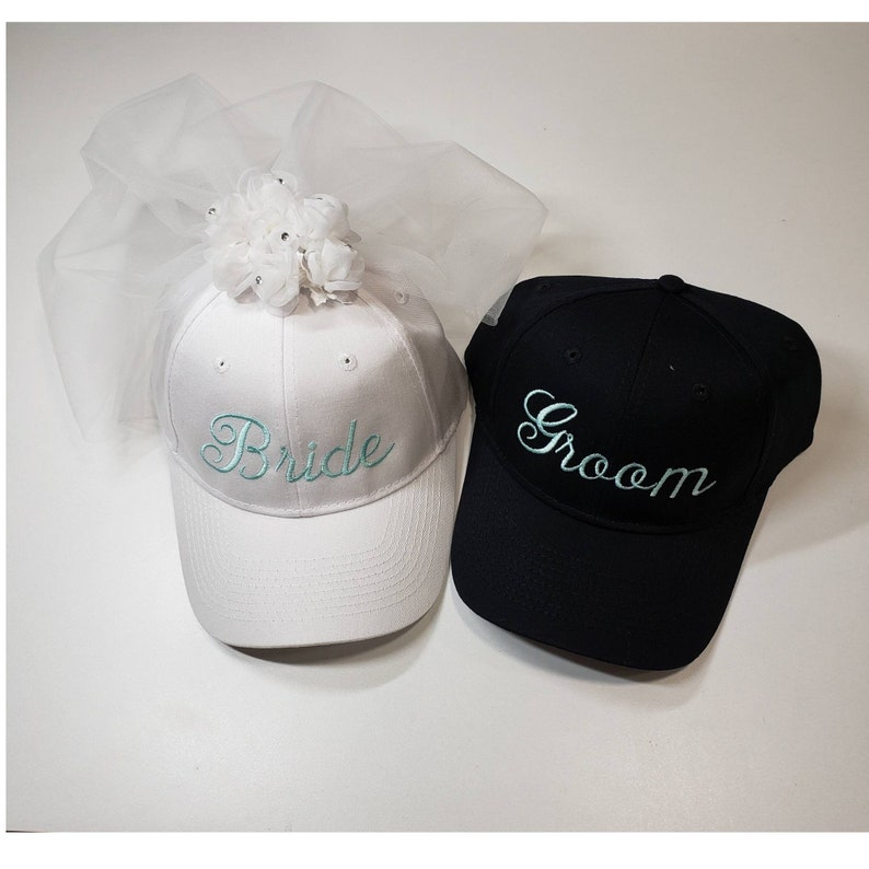 Bride and Groom Embroidered Baseball Caps with Veil Etsy