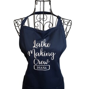 Personalized Latke Making Crew Embroidered Full Length Apron, Hanukkah Apron