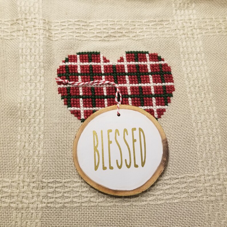 Christmas Ornaments Farmhouse style Rustic Decor Four Rae Dunn inspired Wood Slice Ornaments