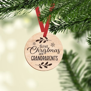First christmas as grandparents wooden engraved keepsake ornament for new baby grandparents