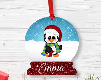 Adorno navideño personalizado de pingüino, bola de acrílico
